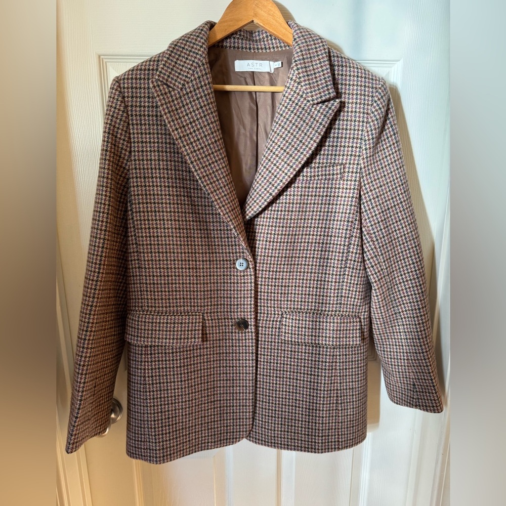 ASTR Brown Check Oversize Houndstooth Blazer